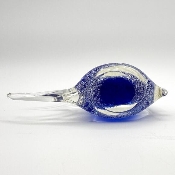 Vintage Patricia Faye Art Glass Fish Paperweight Hand Blown Blue Silver Signed - Picture 12 of 13